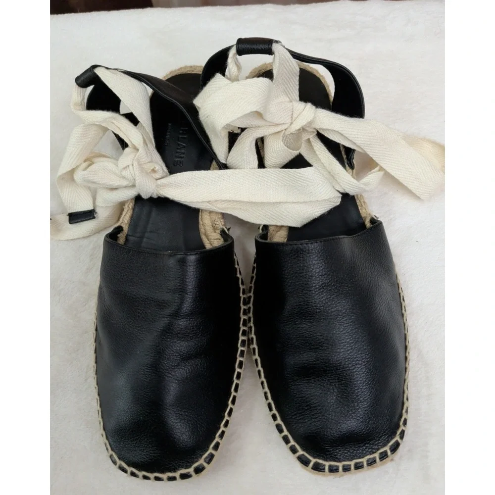 Everlane Black Leather D'Orsay Espadrille Flat